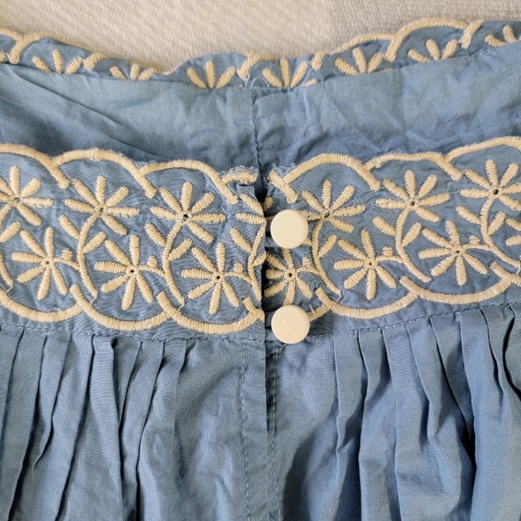 Banana Republic 100% Cotton Blue Cream Embroidered Sleeveless Full Fit Flare 8 - Picture 8 of 16